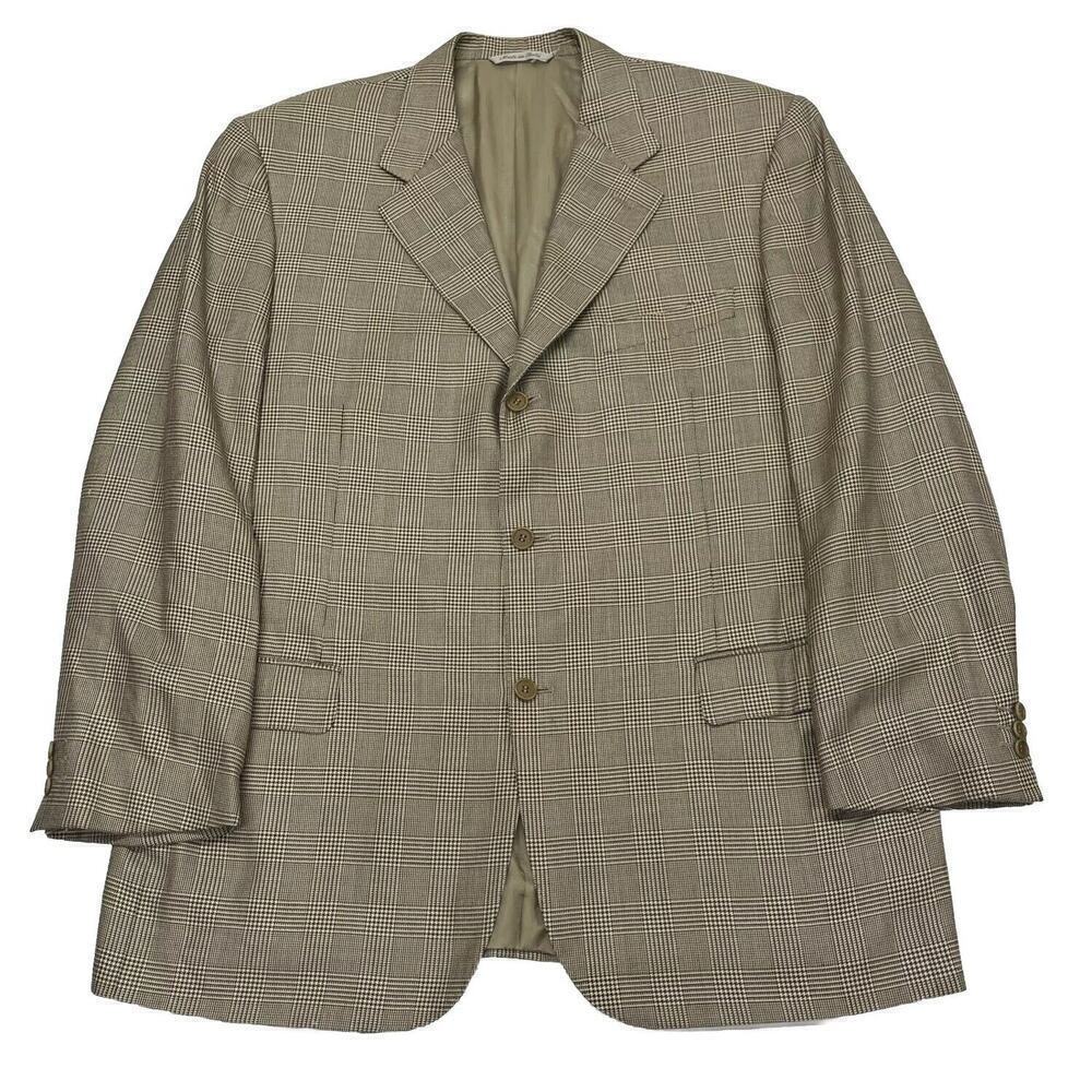 Canali Mens 44R Brown Houndstooth Check Silk Wool Cashmere Sport Coat